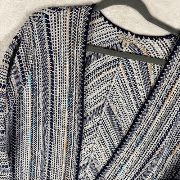 LUCKY BRAND Textured Boho Fringe Open Front Cardigan Sweater Navy Blue 2X - Picture 4 of 7